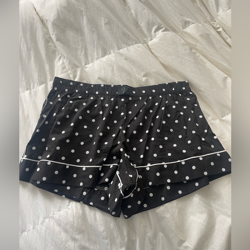 Victoria's Secret Black & White Polka Dot Pajama Shorts with Piping